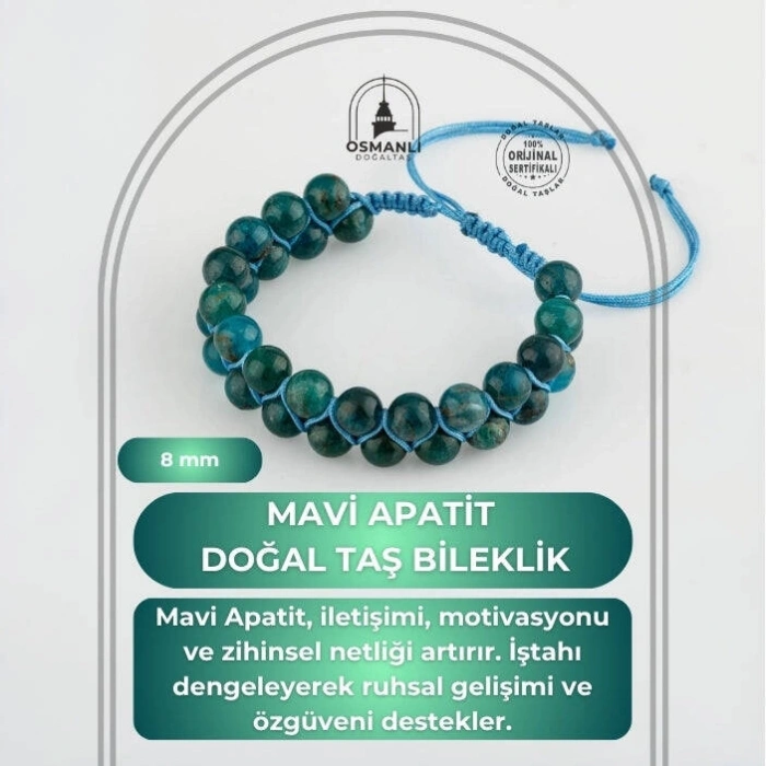 Mavi Apatit 8mm Çift Sıra Makrome Doğal Taş Bileklik