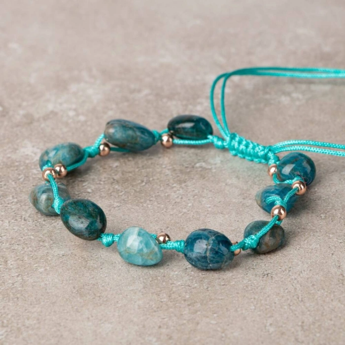 Mavi Apatit Natürel Kesim Doğal Taş Makrome Bileklik