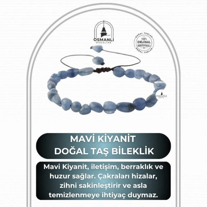 Mavi Kiyanit Natürel Kesim Doğal Taş Bileklik