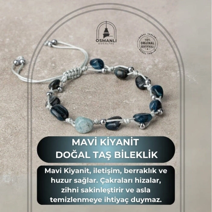 Mavi Kiyanit Natürel Kesim Doğal Taş Makrome Bileklik