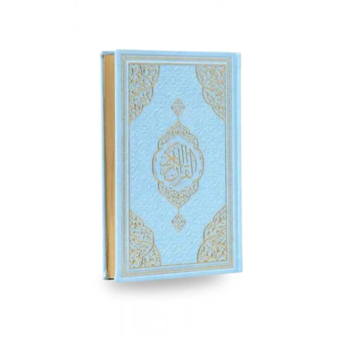 Mavi Orta Boy Kuranı Kerim Kenar Yaldızlı Deri Cilt