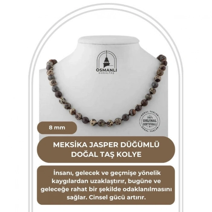 Meksika Jasper 8 mm Düğümlü Doğal Taş Kolye