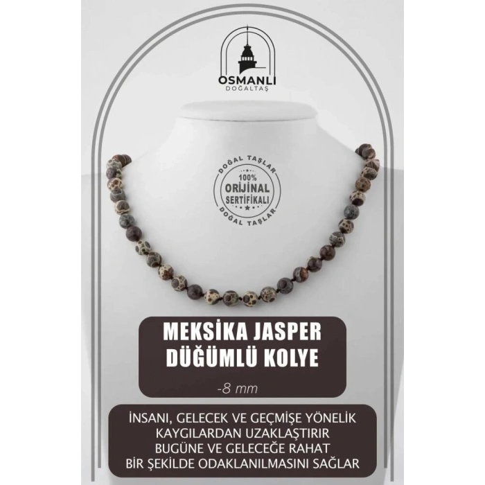 Meksika Jasper 8 mm Düğümlü Doğal Taş Kolye