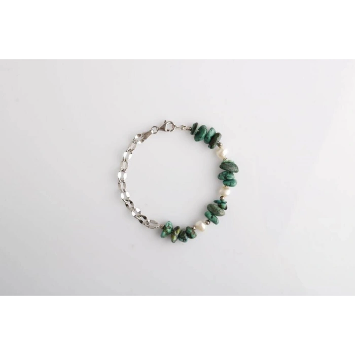 Mia, Turkuaz Firuze-İnci Doğal Taş Charm Bileklik
