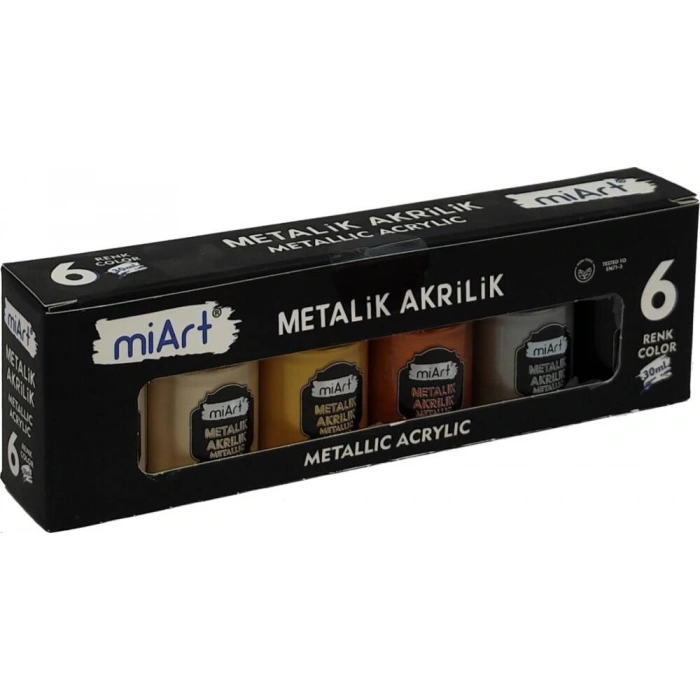Miart Akrilik Boya Metalik Renkler 30 ml 6 Lı