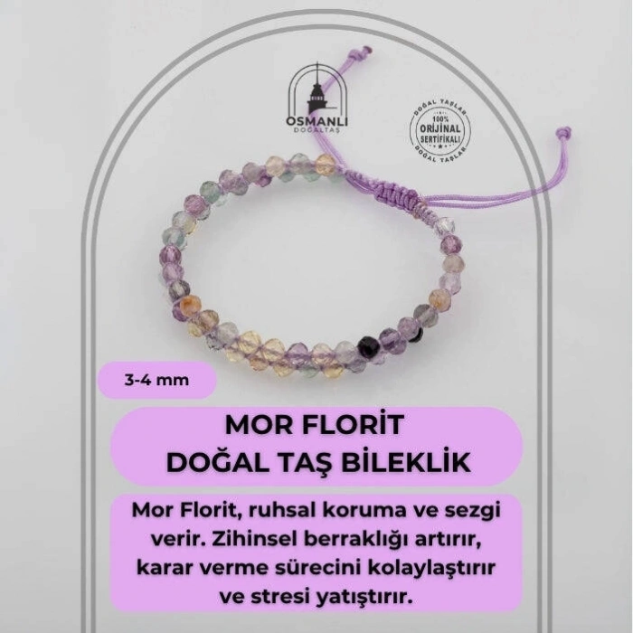 Mor Florit 3-4mm Çift Sıra Doğal Taş Bileklik