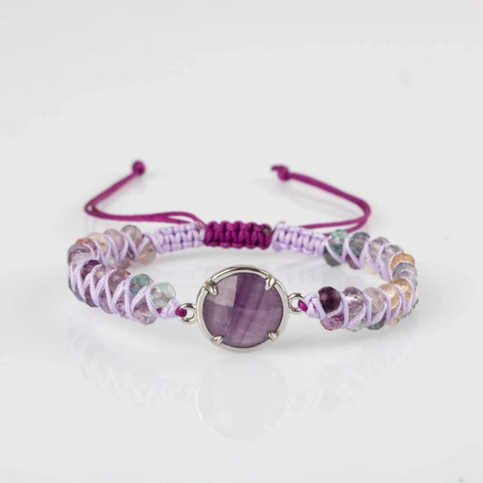 Mor Florit-Ametist Doğal Taş Makrome Bileklik