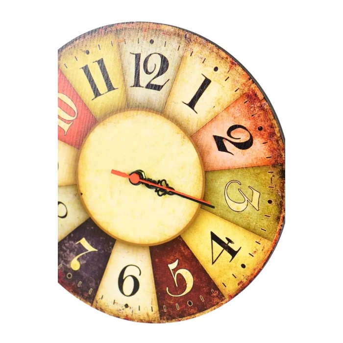 Nostaljik Eskitme Renkli Duvar Saati 30 x 30 cm