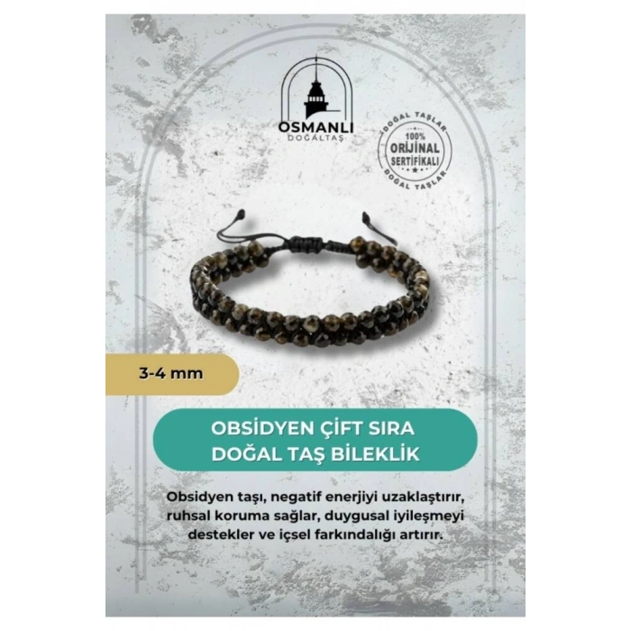 Obsidyen 3-4mm Çift Sıra Doğal Taş Bileklik