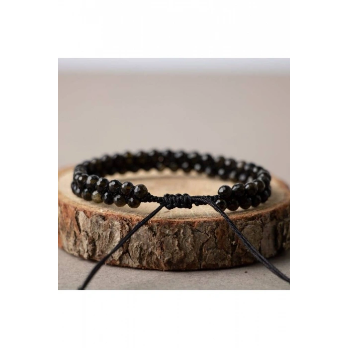 Obsidyen 3-4mm Çift Sıra Doğal Taş Bileklik
