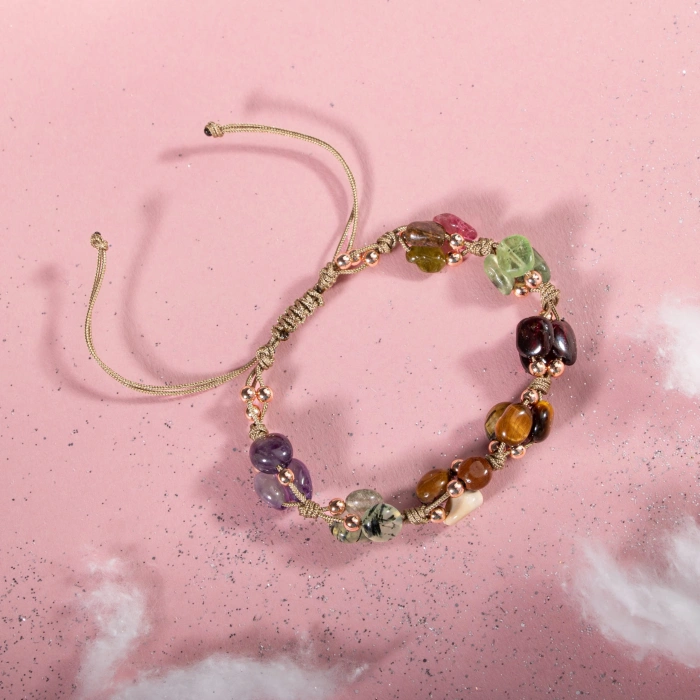 Oğlak Burcu Bileklik Ametist, Bordo Granat Lal, Jasper, Kaplan Gözü, Kunzit, Prehnit, Renkli Turmalin