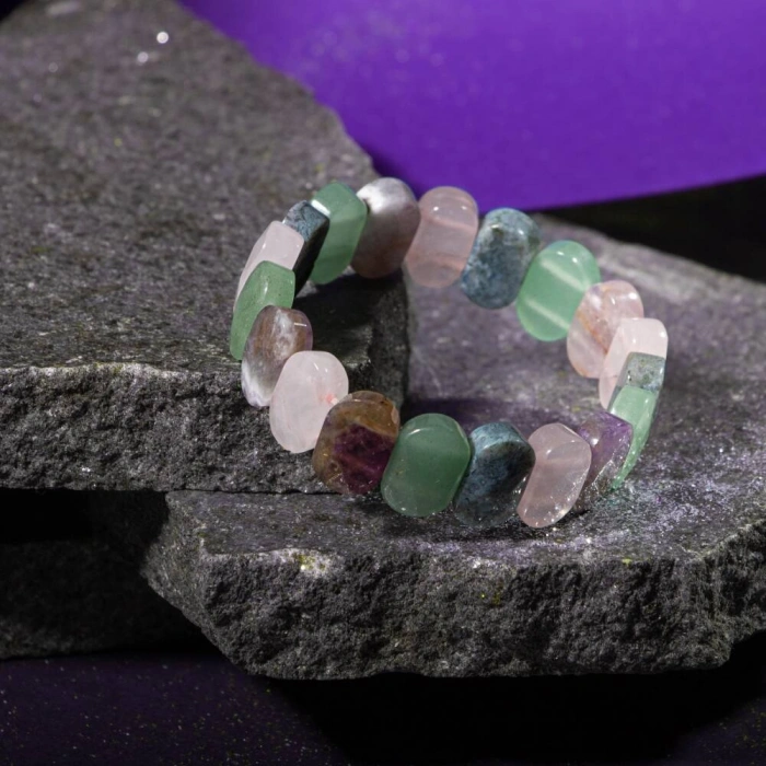 Oğlak Burcu Bileklik Ametist, Pembe Kuvars, Yeşil Aventurin, Yosunlu Akik