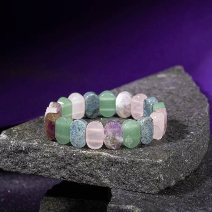 Oğlak Burcu Bileklik Ametist, Pembe Kuvars, Yeşil Aventurin, Yosunlu Akik