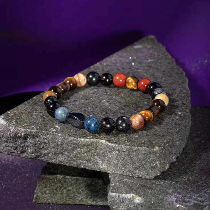 Oğlak Burcu Bileklik Dumanlı Kuvars, Dumortierit, Golden Obsidyen, Jasper, Kaplan Gözü