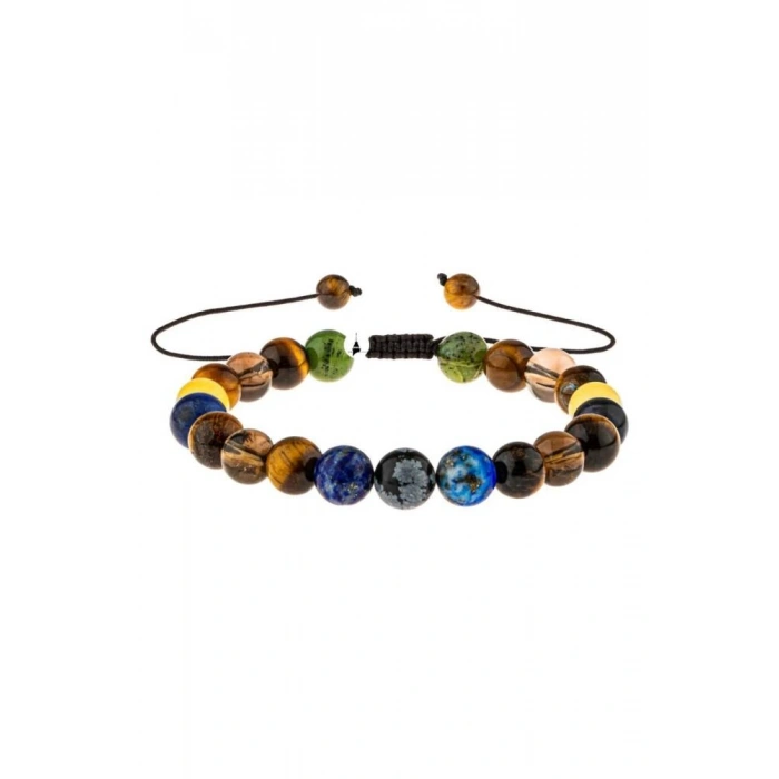 Öğrenci Doğal Taş Bileklik-Karlı Obsidyen-Lapis-Kaplan Gözü-Dumanlı Kuvars-Sodalit-Kalsit-Yeşim