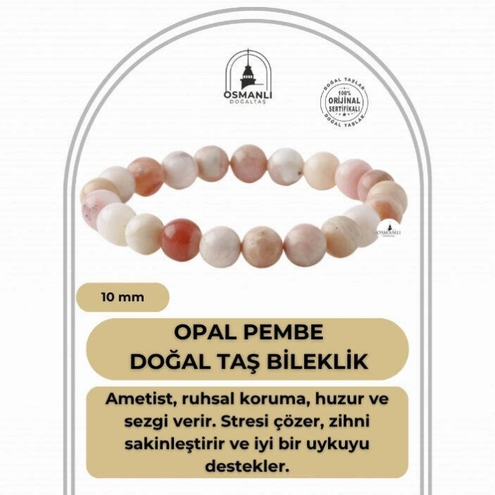 Opal Pembe 10mm Doğal Taş Bileklik