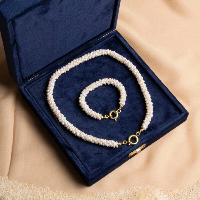 Osmanlı Doğal Taş – Burma Minimal İnci Kolye & Bileklik Seti