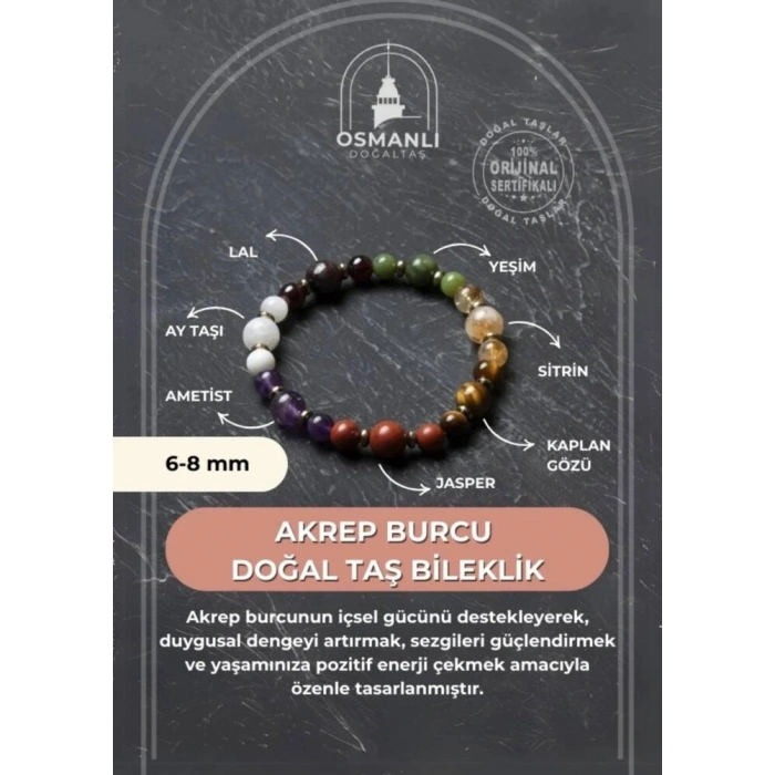 Osmanlı Doğal Taş Sertifikalı Akrep Burcu Doğal Taş Bileklik