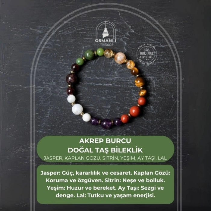 Osmanlı Doğal Taş Sertifikalı Akrep Burcu Doğal Taş Bileklik