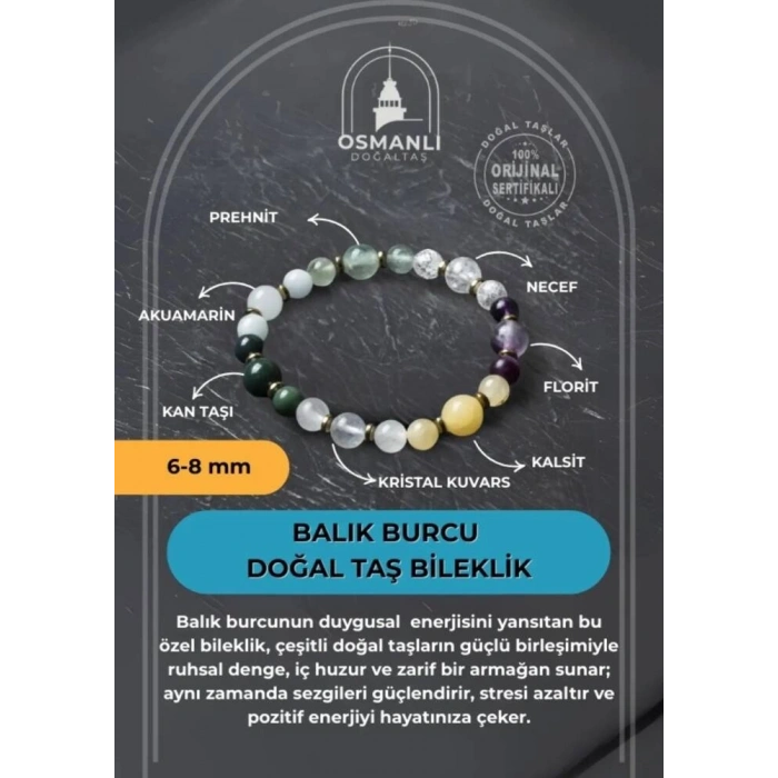 Osmanlı Doğal Taş Sertifikalı Balık Burcu Doğal Taş Bileklik
