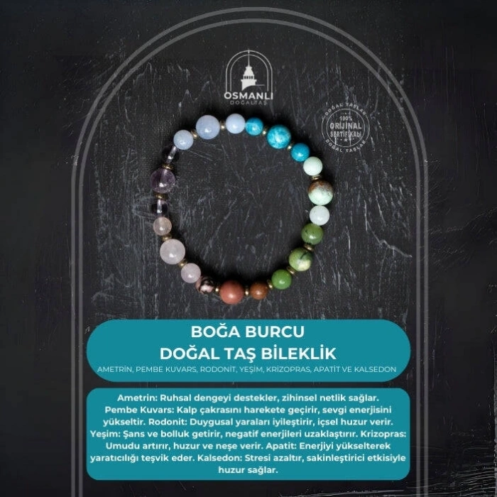 Osmanlı Doğal Taş Sertifikalı Boğa Burcu Doğal Taş Bileklik