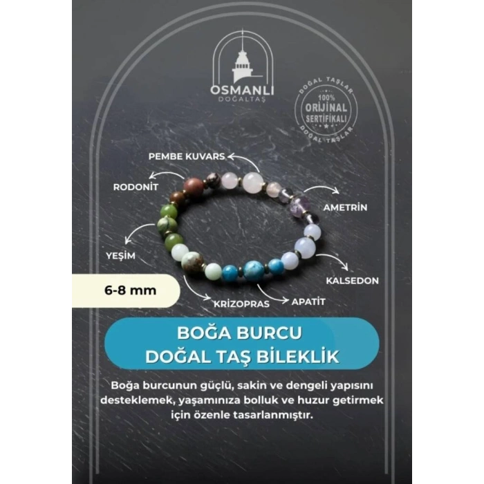 Osmanlı Doğal Taş Sertifikalı Boğa Burcu Doğal Taş Bileklik