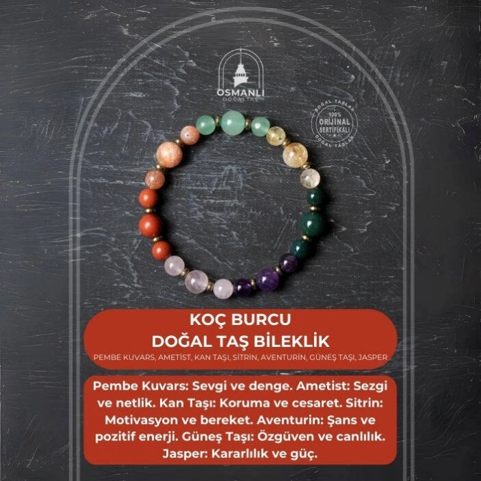 Osmanlı Doğal Taş Sertifikalı Koç Burcu Doğal Taş Bileklik