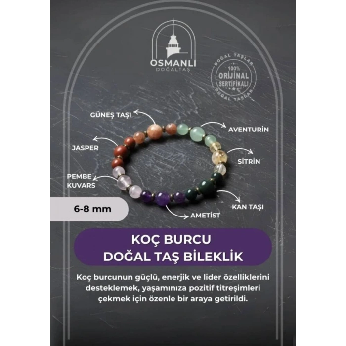 Osmanlı Doğal Taş Sertifikalı Koç Burcu Doğal Taş Bileklik