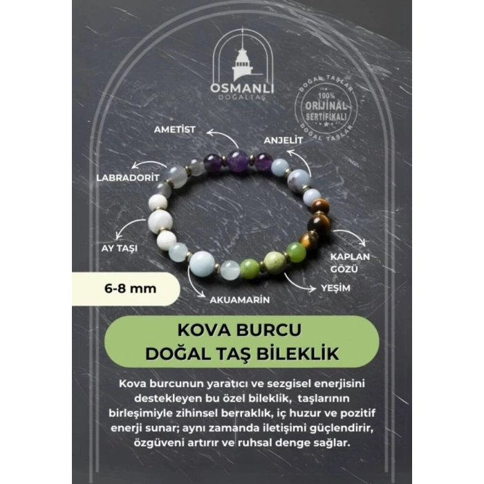 Osmanlı Doğal Taş Sertifikalı Kova Burcu Doğal Taş Bileklik