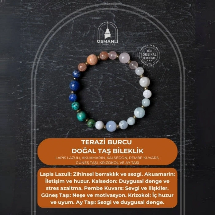 Osmanlı Doğal Taş Sertifikalı Terazi Burcu Doğal Taş Bileklik