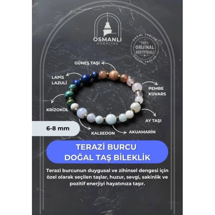 Osmanlı Doğal Taş Sertifikalı Terazi Burcu Doğal Taş Bileklik