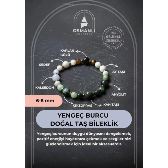 Osmanlı Doğal Taş Sertifikalı Yengeç Burcu Doğal Taş Bileklik