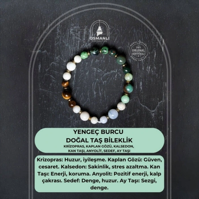 Osmanlı Doğal Taş Sertifikalı Yengeç Burcu Doğal Taş Bileklik