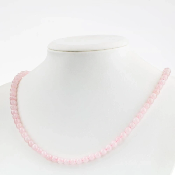 Pembe Kuvars 6 mm Dizi Doğal Taş Kolye