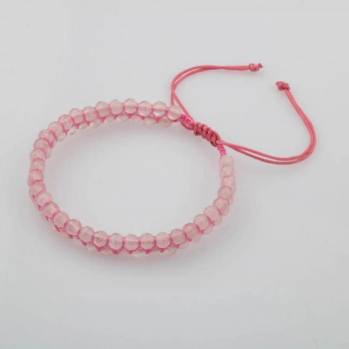 Pembe Kuvars (Gül Kuvars) 3-4mm Çift Sıra Doğal Taş Bileklik