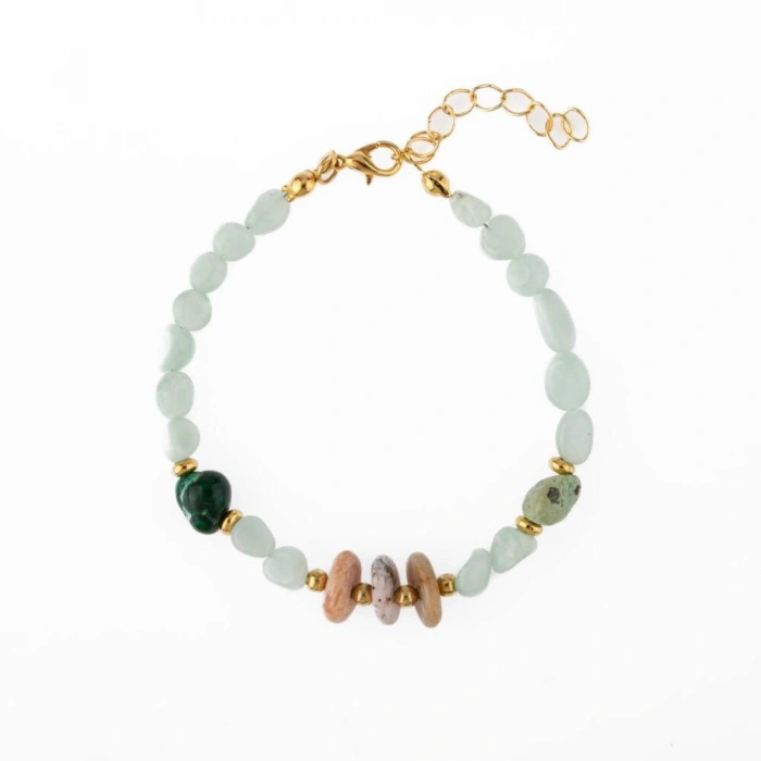 Pembe Opal-Krizokol-Larimar Doğal Taş Bileklik