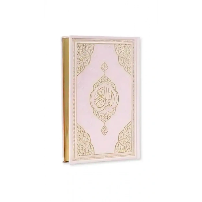 Pembe Orta Boy Kuranı Kerim Kenar Yaldızlı Deri Cilt