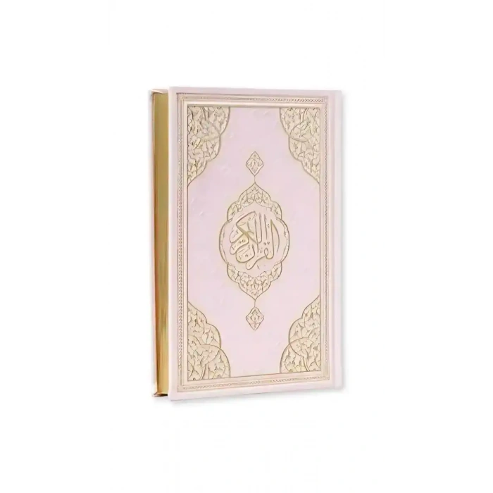 Pembe Orta Boy Kuranı Kerim Kenar Yaldızlı Deri Cilt