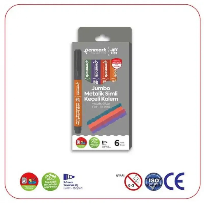 Penmark Yıkanabilir Süper Jumbo Metalik Simli Keçeli Kalem 6 Lı