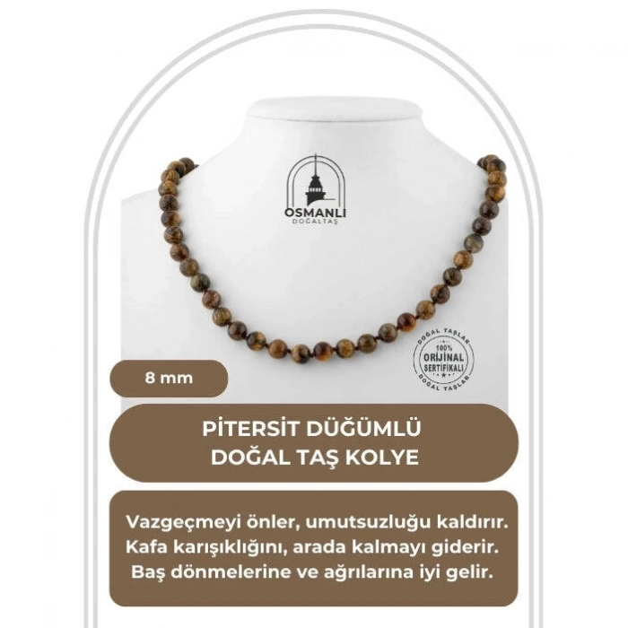 Pitersit 8 mm Düğümlü Doğal Taş Kolye