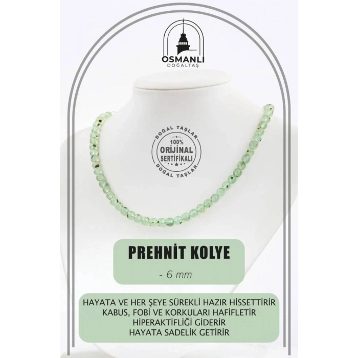 Prehnit 6 mm Dizi Doğal Taş Kolye