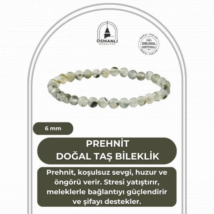 Prehnit 6mm Doğal Taş Bileklik