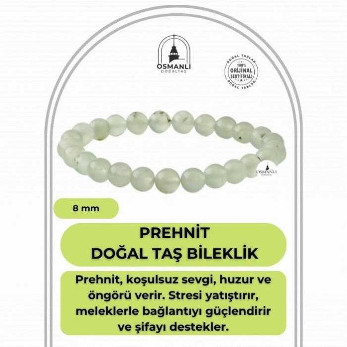 Prehnit 8mm Doğal Taş Bileklik