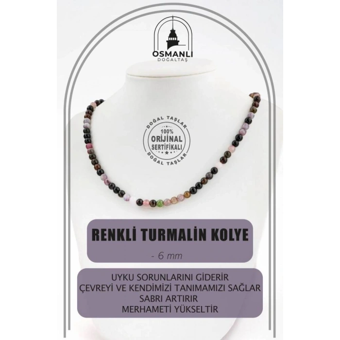 Renkli Turmalin 6 mm Dizi Doğal Taş Kolye