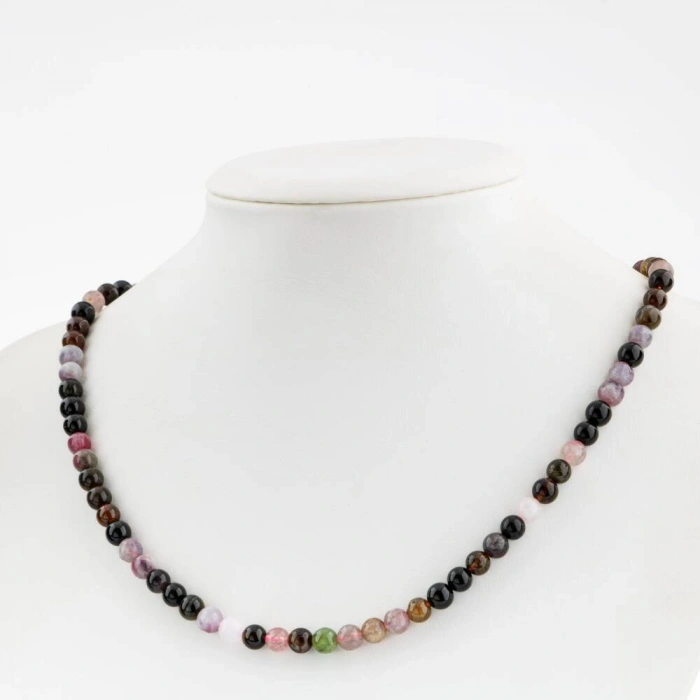 Renkli Turmalin 6 mm Dizi Doğal Taş Kolye