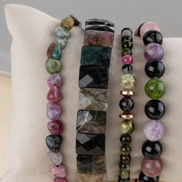 Renkli Turmalin Doğal Taş Kadın Bileklik Seti