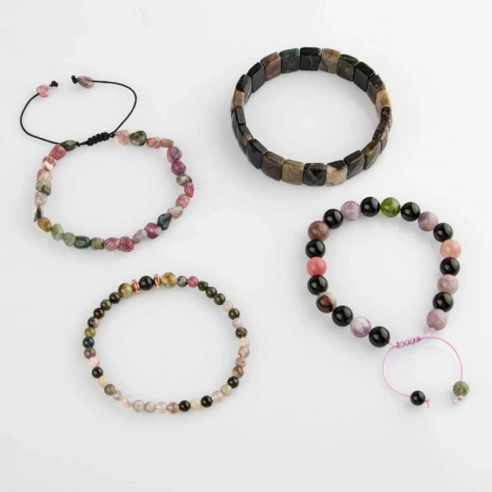 Renkli Turmalin Doğal Taş Kadın Bileklik Seti