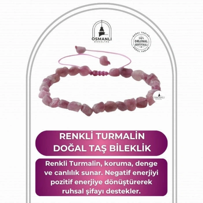 Renkli Turmalin Natürel Kesim Doğal Taş Bileklik