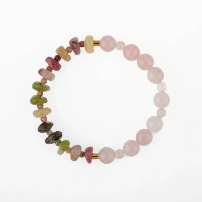 Renkli Turmalin-Pembe Kuvars Doğal Taş Bileklik