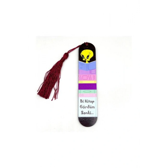 Resimli Püsküllü Kitap Ayraç - Bi Kitap Gördüm Sanki